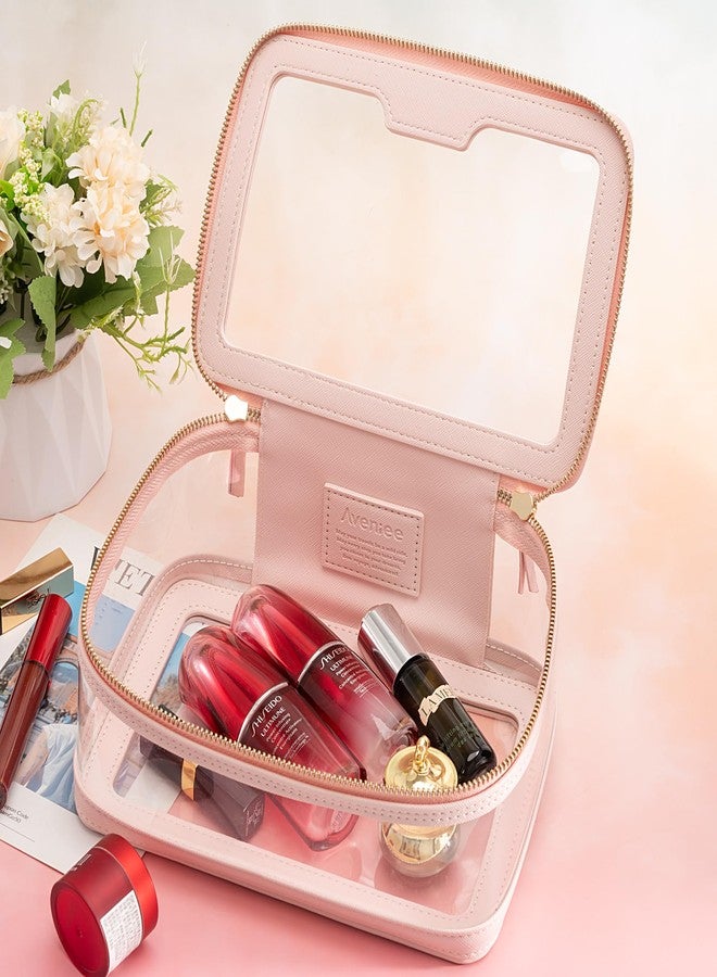 Aveniee Clear Makeup Bag, Travel Toiletry Bag for Women, Large Make up Case Cosmetic Bag with Dual Zipper, Transparent Car Organization Makeup Organizer Pouch for toiletries (Pink) - Image 2