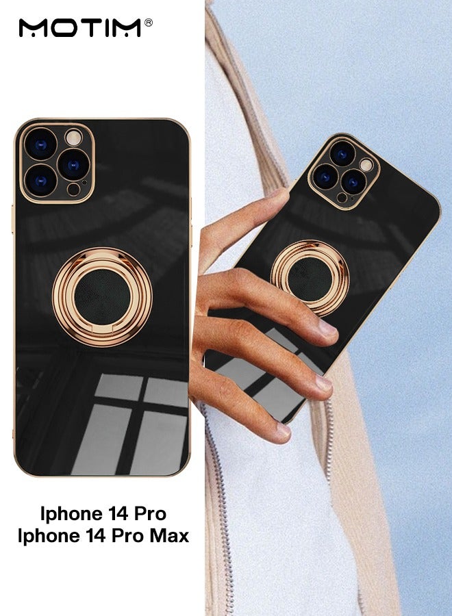 Motim Glitter Case for iPhone 14 Pro/14 Pro Max Ring Holder Kickstand Plated Soft TPU Cover Slim Shockproof Protective Phone Case - Image 2