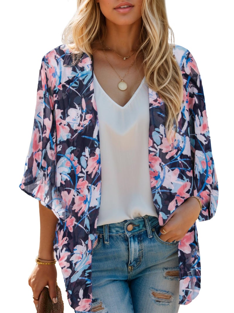Moss Rose Women's Beach Kimono Coverup Sheer Chiffon Cover Ups, Casual Loose Open Front Cardigan Tops - Image 1