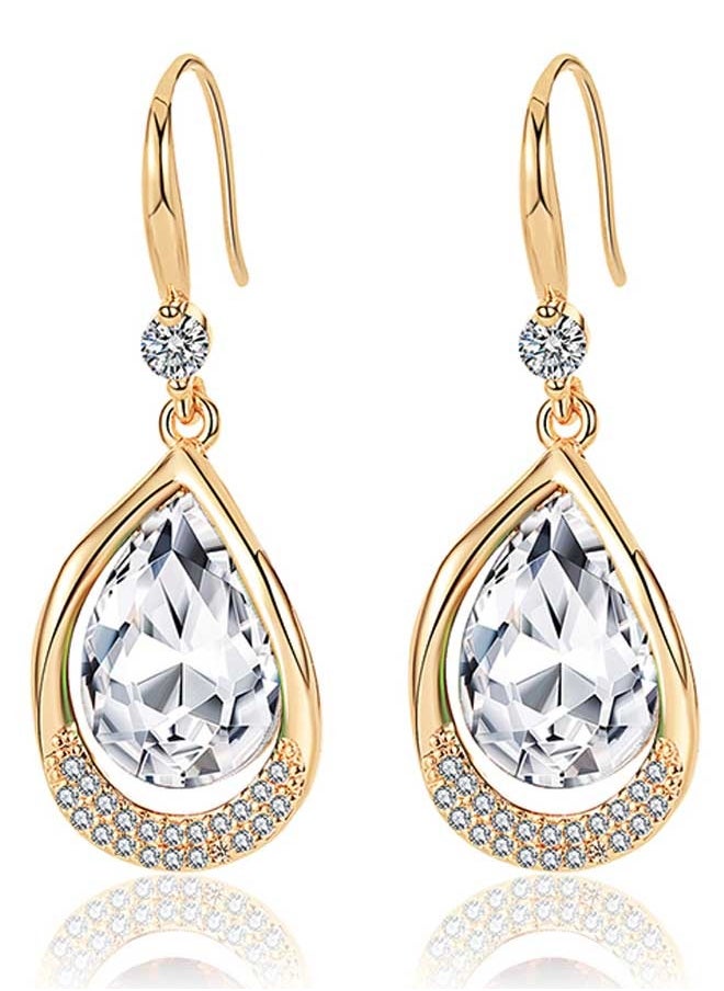 EVEVIC Austrian Crystal Halo Teardrop Hollow Drop Dangle Earrings for Women 14 K Rose Gold Plated Hypoallergenic  - Image 1