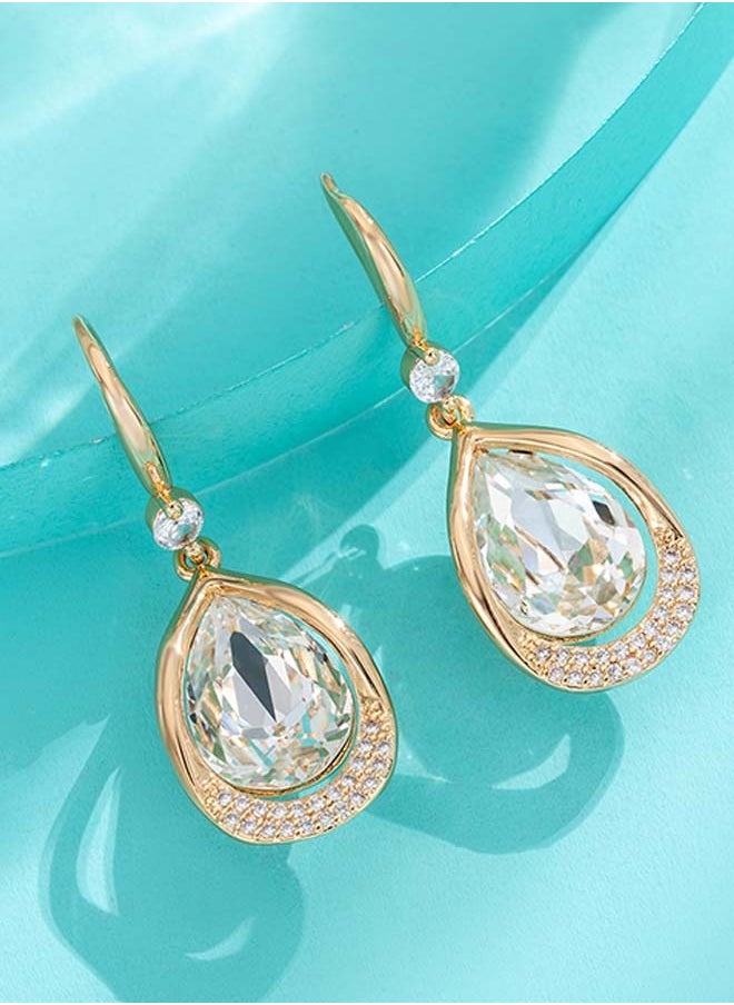 EVEVIC Austrian Crystal Halo Teardrop Hollow Drop Dangle Earrings for Women 14 K Rose Gold Plated Hypoallergenic  - Image 3