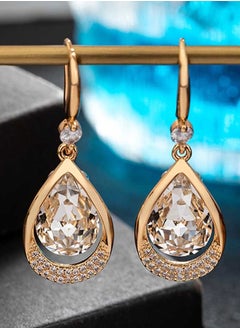 EVEVIC Austrian Crystal Halo Teardrop Hollow Drop Dangle Earrings for Women 14 K Rose Gold Plated Hypoallergenic  - Image 2