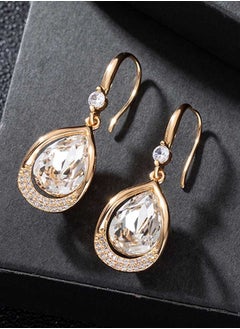 EVEVIC Austrian Crystal Halo Teardrop Hollow Drop Dangle Earrings for Women 14 K Rose Gold Plated Hypoallergenic  - Image 4