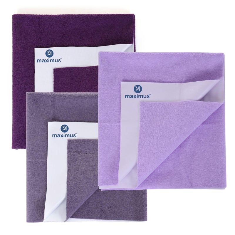 THE MAXIMUS Maximus Waterproof Quick Dry Sheet for Baby Pack of 3 | Bed Pad Extra Absorbent Washable Matress Protector | Bed Protector Sheet for Toddler Children (70x50cm) (Purple, Voilet & L Purple, Large) - Image 1