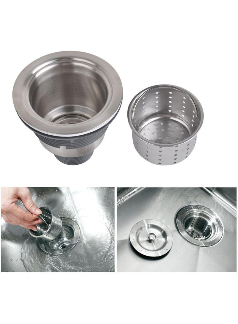KONE 3-1/2 Inch Sink Drain Assembly Kit, Removable Deep Sink Strainer Basket with Sink Stopper/Sealing Lid for Home, Kitchen, Stainless Steel - Image 2