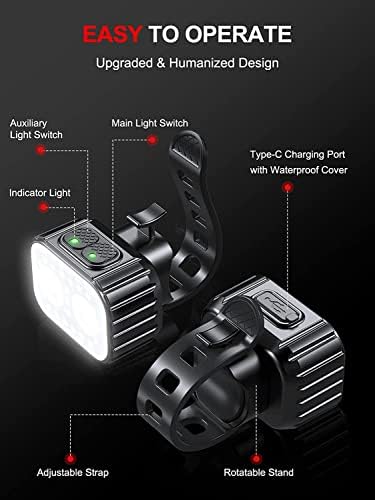 Cuvccn Bike Lights, Rechargeable Bicycle Lights Set Super Bright 8+12 Modes, IPX6 Waterproof Bike Lights for Night Riding/Cycling Safety, Front and Back Taillight Reflectors, 58 Hrs Long Battery Life - Image 5