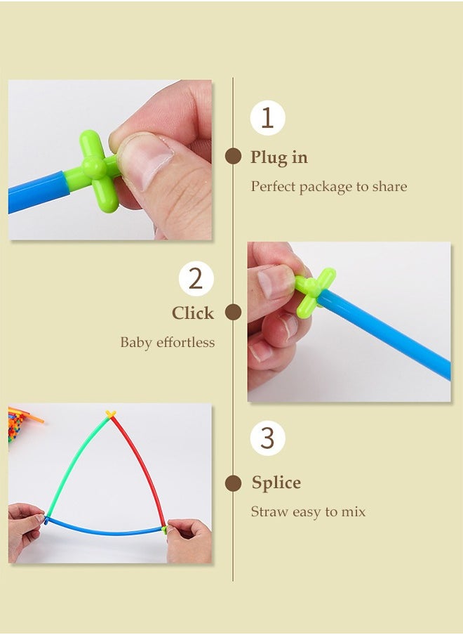 300pcs Children's Straw Building Set 4D Space Straws Assembling Building Blocks Plastic Educational Toys Engineering Building Blocks Manual DIY Creative Assembly Building Toy  - Image 2