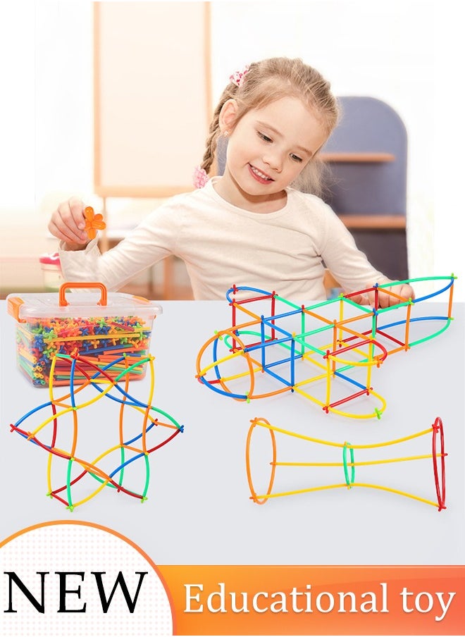 300pcs Children's Straw Building Set 4D Space Straws Assembling Building Blocks Plastic Educational Toys Engineering Building Blocks Manual DIY Creative Assembly Building Toy  - Image 1