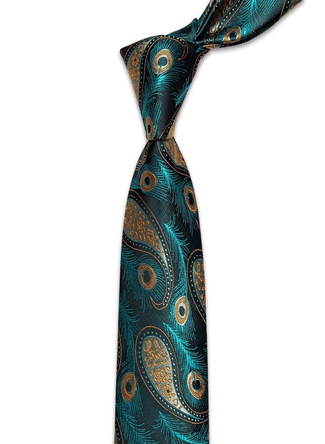 YourTies Teal Ties for Men Silk Paisley Mens Mardi Gras Ties and Pocket Square Cufflinks Set Formal Wedding Business Party - Image 5