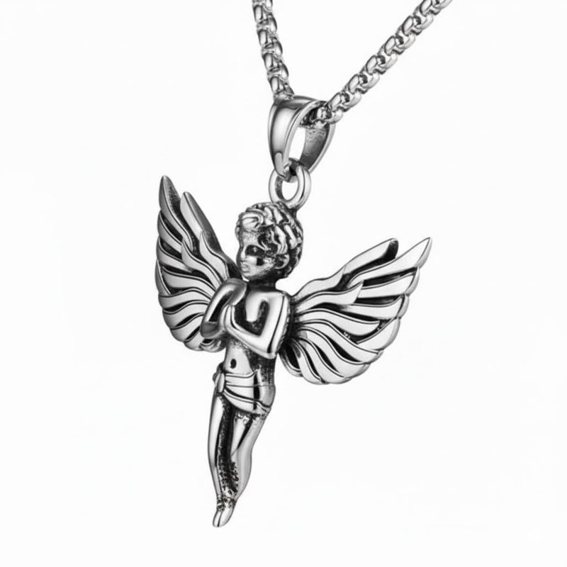 ringzinnie Silver Tone Pendant Necklace Set for Men & Women | Om, Compass, Angel Wing, Prayer Locket | Unique Spiritual & Fashion Jewelry Collection - Image 2