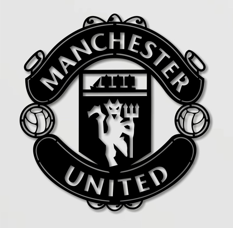 AD INFINITUM® Football Club Logo Wooden plaque | Hanging Wall Art Decor for Living Room Bedroom Kitchen Office | Aesthetic Gift for Football Fan (Manchester United F.C., Black (Single Layer)) - Image 1