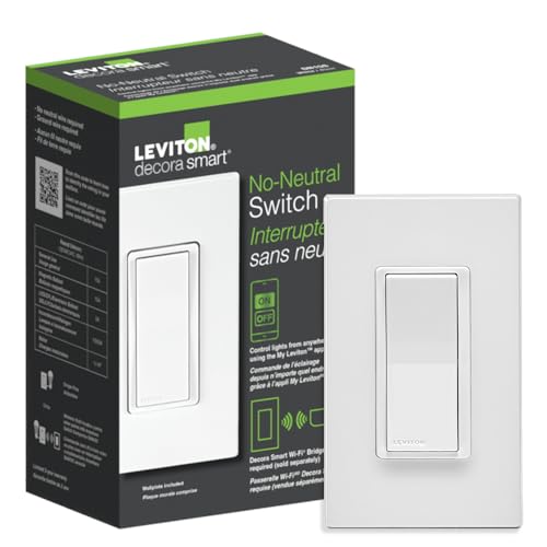Leviton No-Neutral Decora Smart Switch, Requires MLWSB Wi-Fi Bridge to Work with My Leviton, Alexa, Google Assistant, Apple Home/Siri & Wire-Free 3-Way DN15S-1RW, White - Image 1