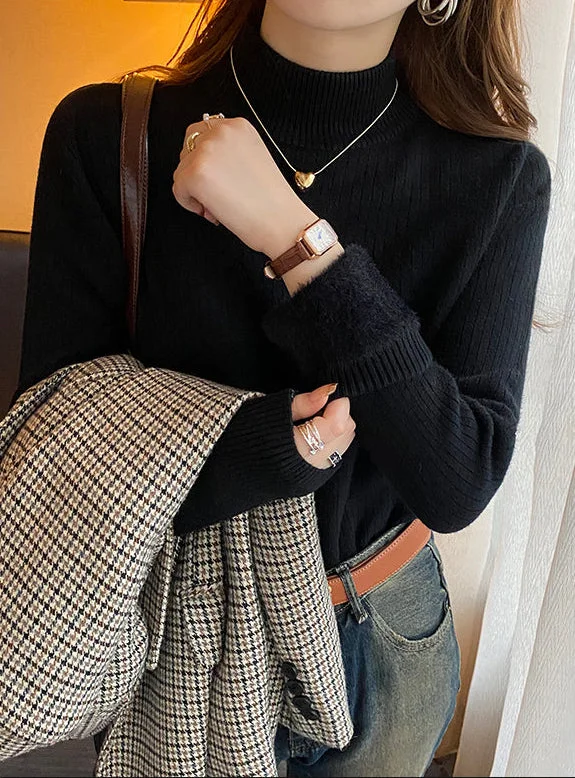 أوجيدر Black Full Sleeve Mock Neck Fitted Sweater