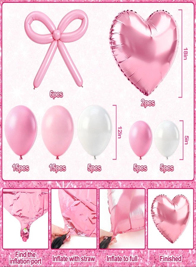 REDWORD Pink Bow Birthday Decorations, 73PCs Coquette Birthday Decorations BIRTHDAY GIRL Sash and Tiara Balloons Fringe Curtains Banner Bows Garland and Cake Toppers for Women Girls Pink Theme Party Supplies - Image 3
