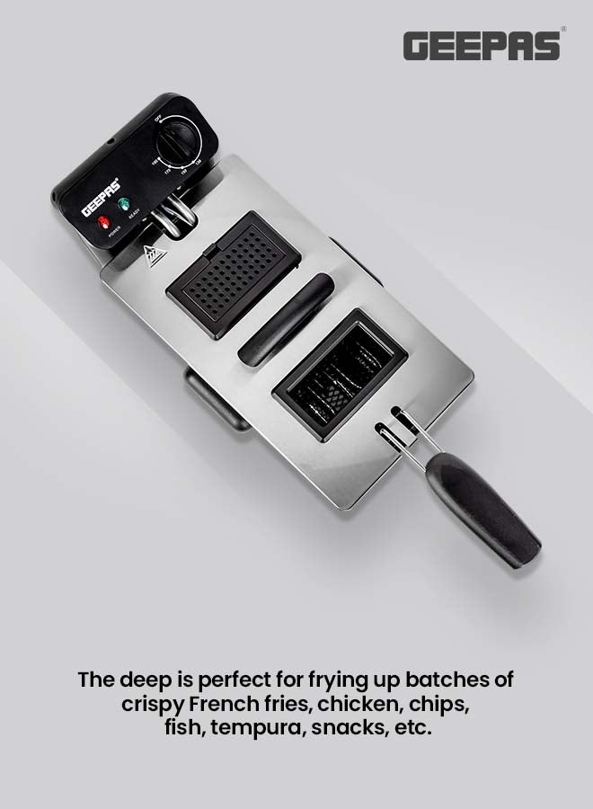 GEEPAS Deep Fryer With Adjustable Thermostat/Frying Basket With Handle/Removable Enamel Inner Pot/Fully Immiscible Heating Element/Brushed Stainless Steel Housing/Ideal For French Fries, Chicken Wings, Onion Rings, Tempura, Donuts, Fish, Chips, Snacks 3 L 2000 W GDF36015N Silver/Black - Image 3