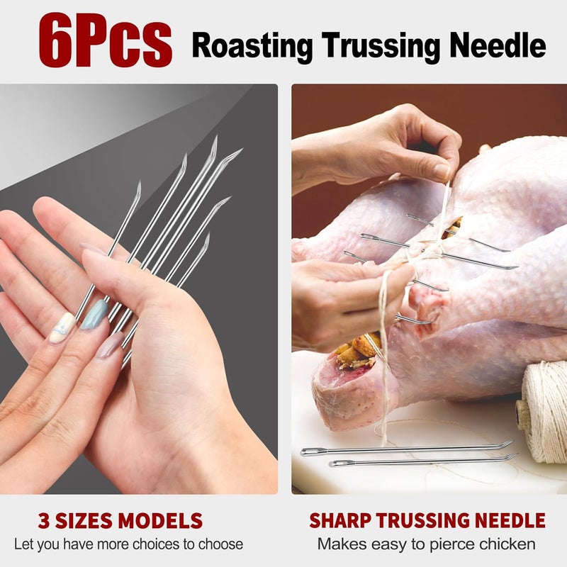 Ofargo Meat Trussing Needles, Roasting Trussing Needles for Lacing Roast Turkey, Chicken, Pork Skin, Whole Hog, Lamb, and Rotisserie Pig; Two of Each Size 4.9/5.7/7inch, 6pcs in All - Image 2