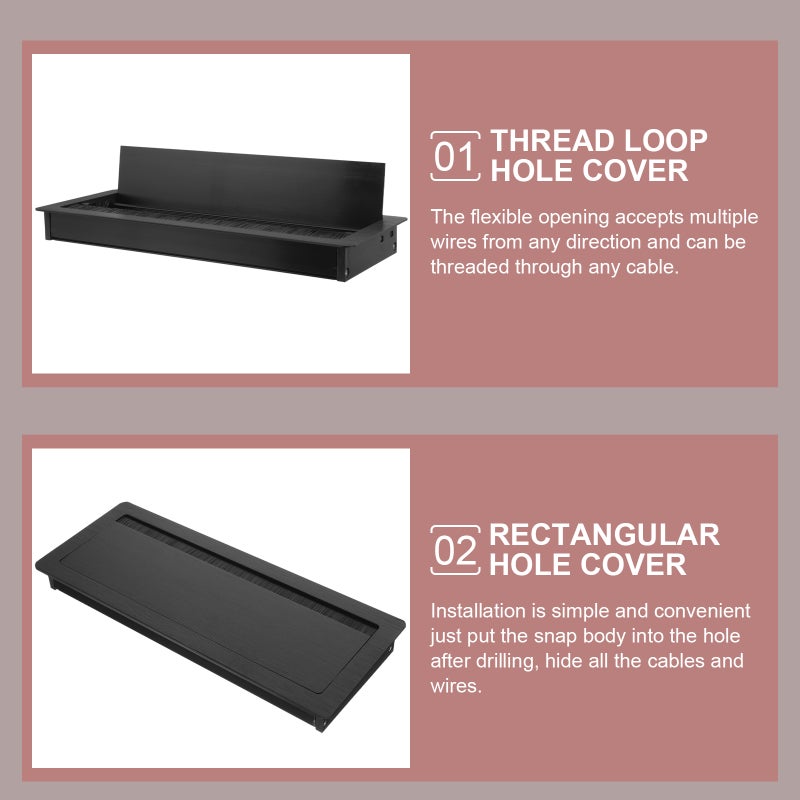 Desk Grommet Hole Cover Neat Organization Plastic Black 30x12cm For Computer Desk Table 1Pcs - Image 3