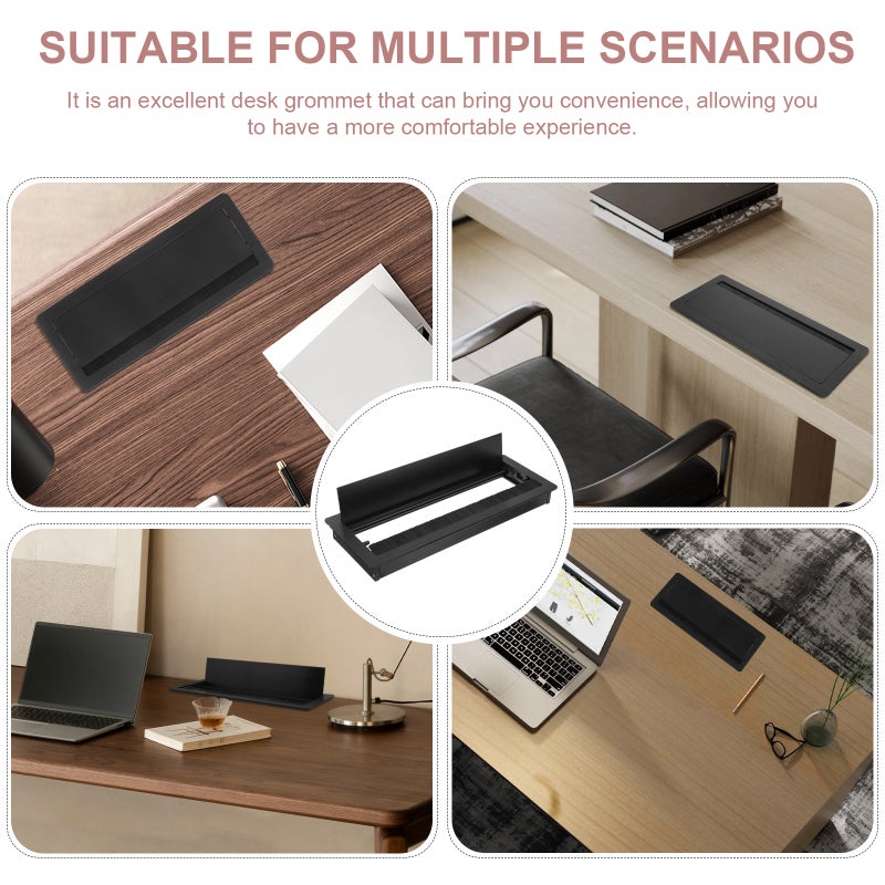 Desk Grommet Hole Cover Neat Organization Plastic Black 30x12cm For Computer Desk Table 1Pcs - Image 5