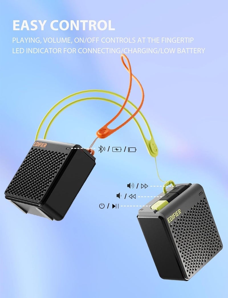 Edifier MP85 صغير مكبر صوت بلوتوث، مكبرات صوت محمولة مع بلوتوث V5.3، 8 ساعة وقت اللعب، للمنزل، السفر، في الهواء الطلق - رمادي - Image 4