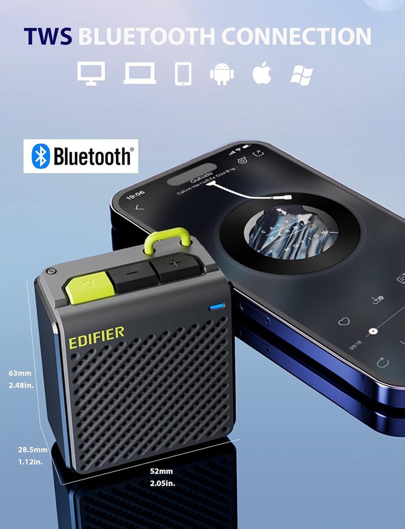 Edifier MP85 صغير مكبر صوت بلوتوث، مكبرات صوت محمولة مع بلوتوث V5.3، 8 ساعة وقت اللعب، للمنزل، السفر، في الهواء الطلق - رمادي - Image 2