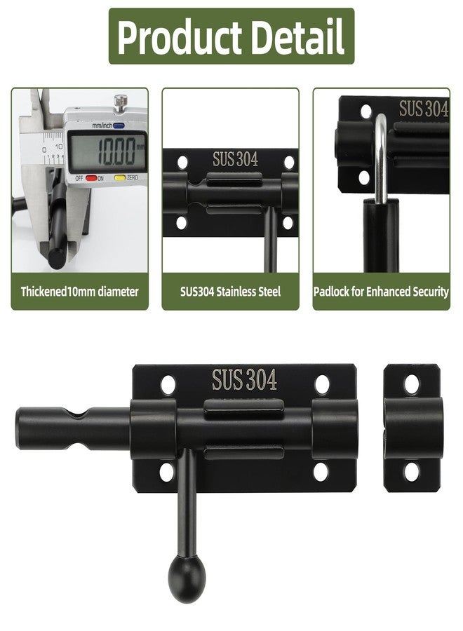 Alise 4 Inch SUS304 Stainless Steel Gate Latch, Slide Bolt Latch,Thickened Heavy Door Latch Lock, Black Barrel Bolt Latch, Security Slide Latch Lock MCX7004-B - Image 5