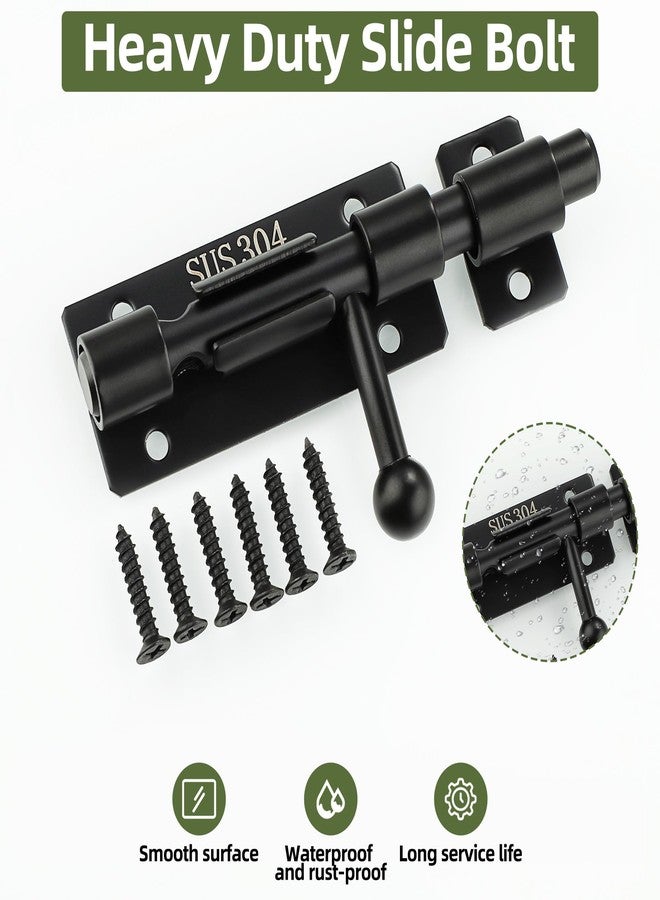 Alise 4 Inch SUS304 Stainless Steel Gate Latch, Slide Bolt Latch,Thickened Heavy Door Latch Lock, Black Barrel Bolt Latch, Security Slide Latch Lock MCX7004-B - Image 3