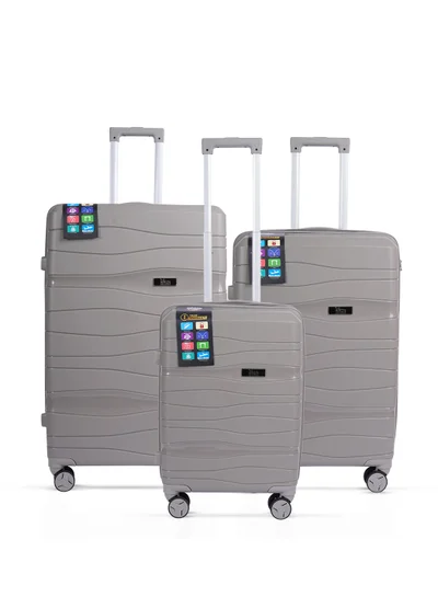 MNUK Viajero Set of 3 Luggage | PP Material Hard-side Smooth and comfortable Luggage Trolley with TSA Lock | Double 360° 4 Wheeler| Cabin, Medium, Large| Grey