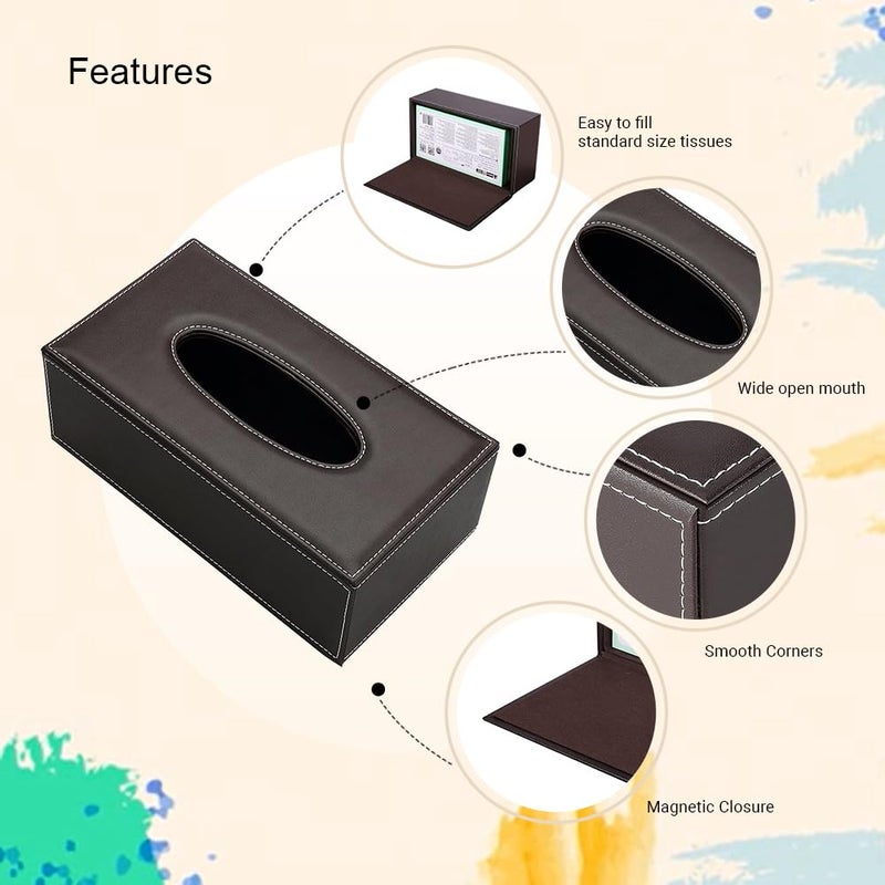 oddpod PU Leather Rectangular Tissue Box HolderNapkin Paper Towel Dispenser with Magnetic Bottom Lid for Office Home Hotel School Salon Umber Brown - Image 4