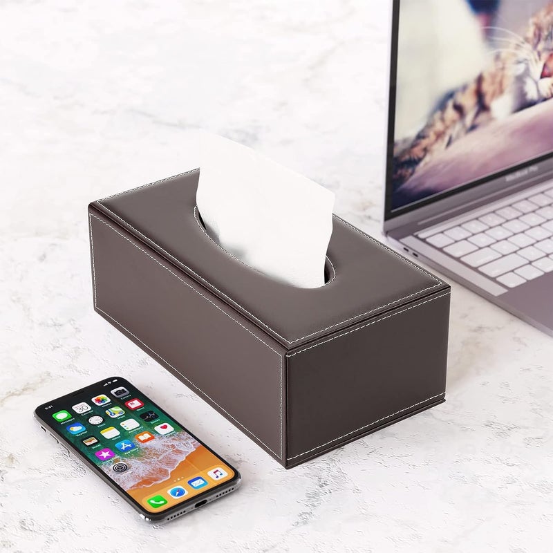 oddpod PU Leather Rectangular Tissue Box HolderNapkin Paper Towel Dispenser with Magnetic Bottom Lid for Office Home Hotel School Salon Umber Brown - Image 3