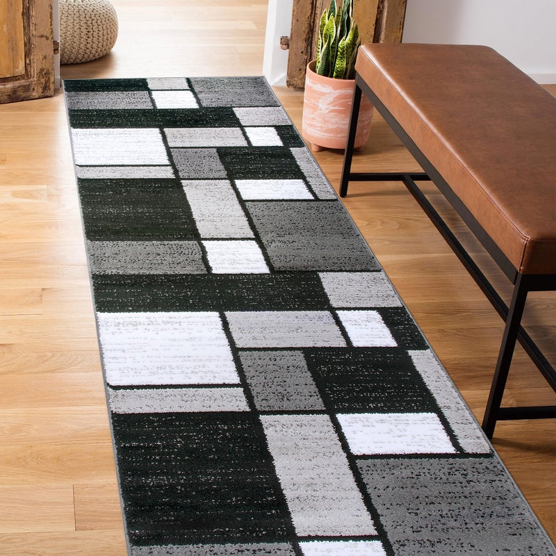 Rugshop Rugshop Contemporary Modern Boxes Runner Rug 2 x 10 Gray