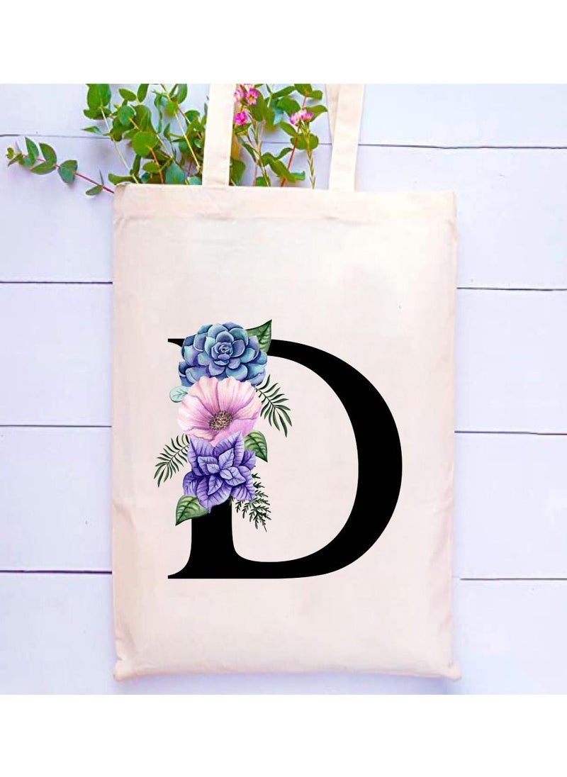 PRINTSHOP4ME Eco-Friendly Canvas Cotton Tote Bag with Floral Design on Initial Letters Printed Bridesmaids Bags for Women- Reusable Shopping Bag, Party Gift Idea and Cotton Gift Bag  - Image 2