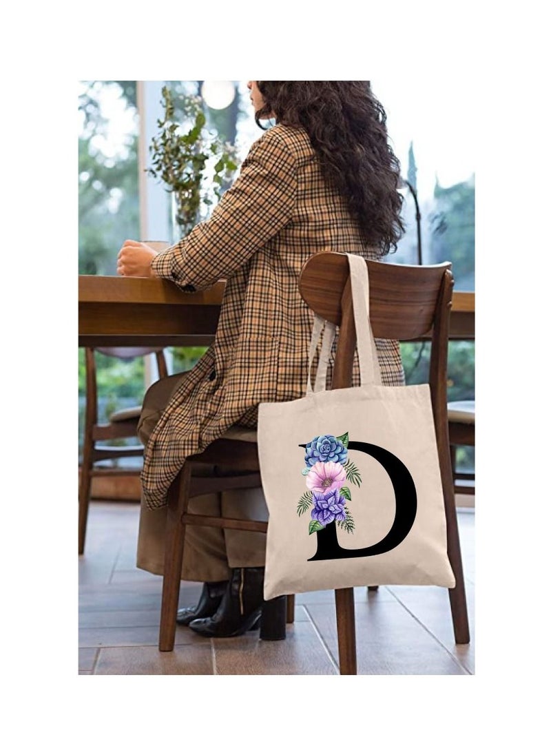 PRINTSHOP4ME Eco-Friendly Canvas Cotton Tote Bag with Floral Design on Initial Letters Printed Bridesmaids Bags for Women- Reusable Shopping Bag, Party Gift Idea and Cotton Gift Bag  - Image 3