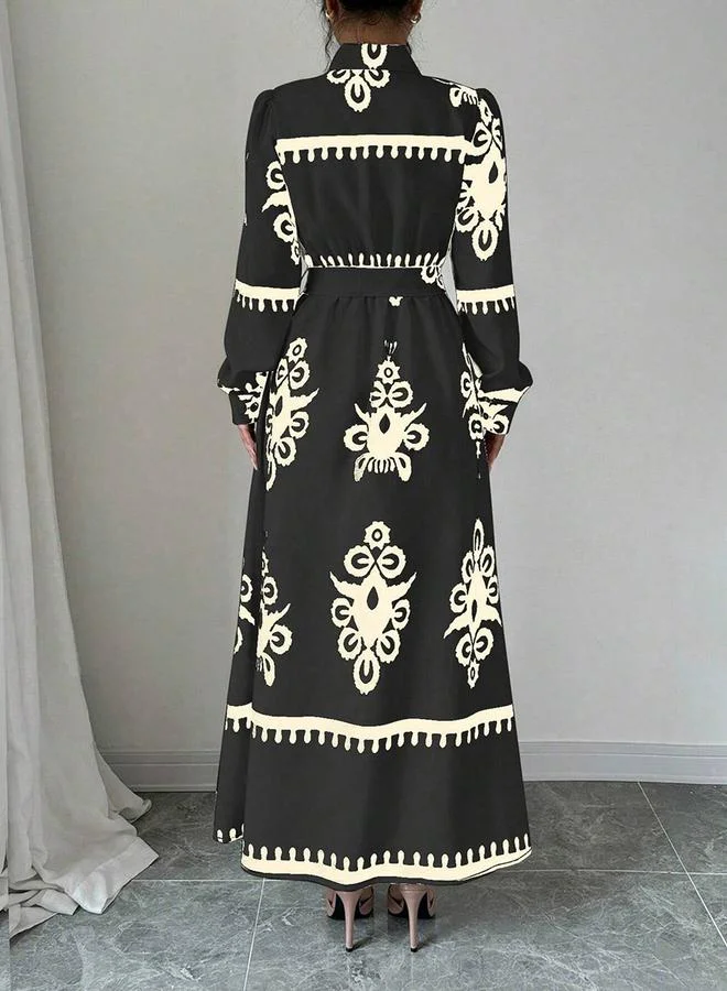 Take Two Women Graphic Belted Button Front Maxi Dress