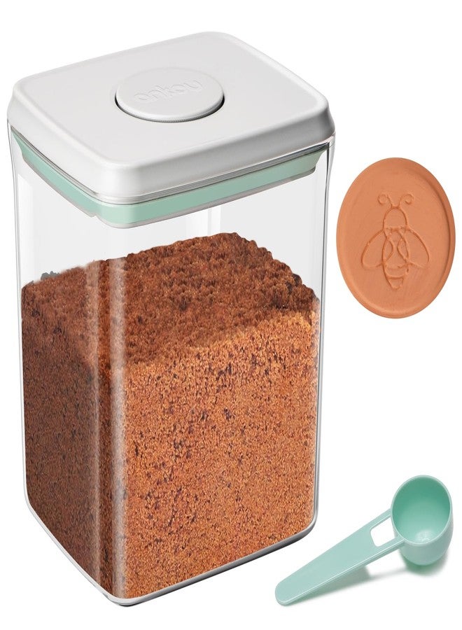 Mutclord POP Airtight Brown-Sugar Keeper-Container - 1.3Qt(42Oz/1.2L) Clear Jar | 1/2 Tablespoon Scoop | Brown Sugar Saver | Stackable One-Touch Opening - Image 1