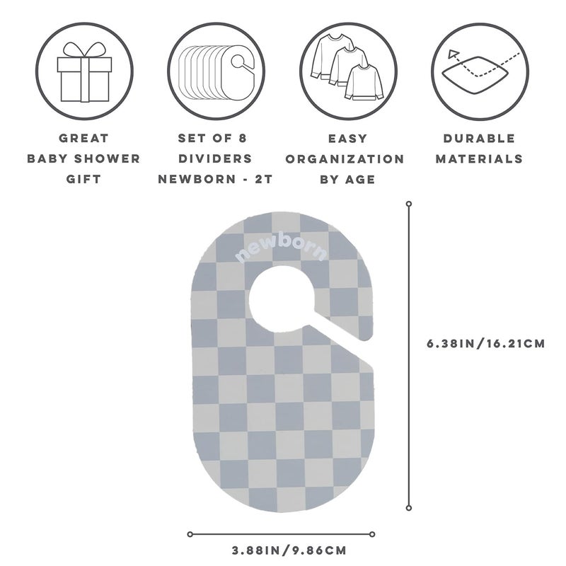 3 Sprouts Baby Closet Dividers 8-Piece Set Newborn to 2T - Double-Sided Organizer for Nursery Clothing Storage - Checkerboard - Image 2