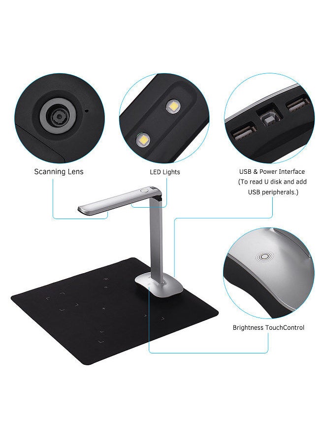 F50 Foldable HD High Speed USB Book Image Document Camera Scanner 15 Mega-Pixels A3 & A4 Scanning Size with LED Light AI Technology USB Foot Pedal for Classroom Office Library Bank for Windows