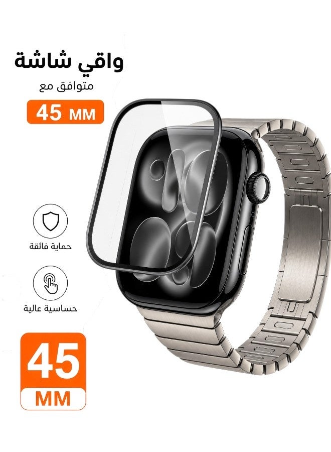 Screen Protector for Apple Watch Series 9 & Series 8/7 (45mm) – 3D Full-Coverage Nano-Tempered Glass [Easy-Install Frame] – Waterproof, Bubble-Free, and Scratch-Resistant Film