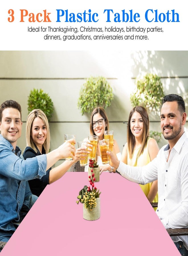 YSYJ 3 Pack Pink Plastic Tablecloth Disposable Rectangular Table Cloth 54 x 108 Inch Table Cover for Parties - Image 4