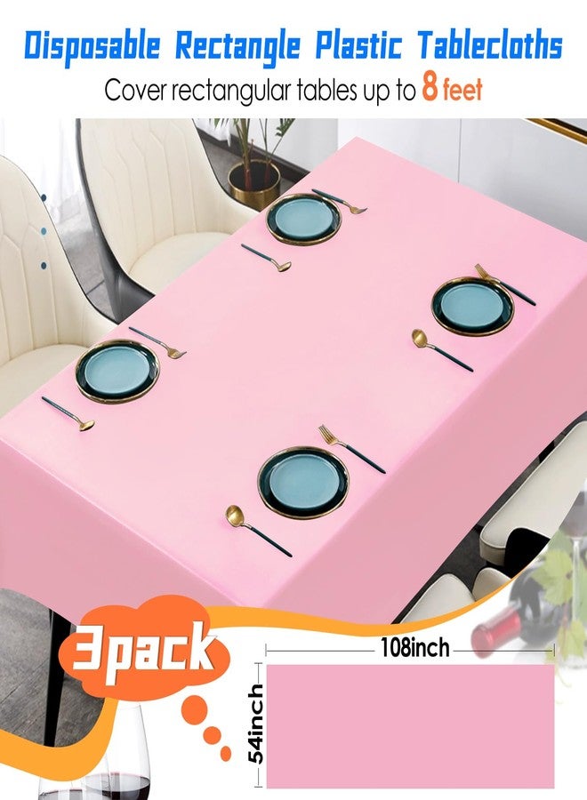 YSYJ 3 Pack Pink Plastic Tablecloth Disposable Rectangular Table Cloth 54 x 108 Inch Table Cover for Parties - Image 2
