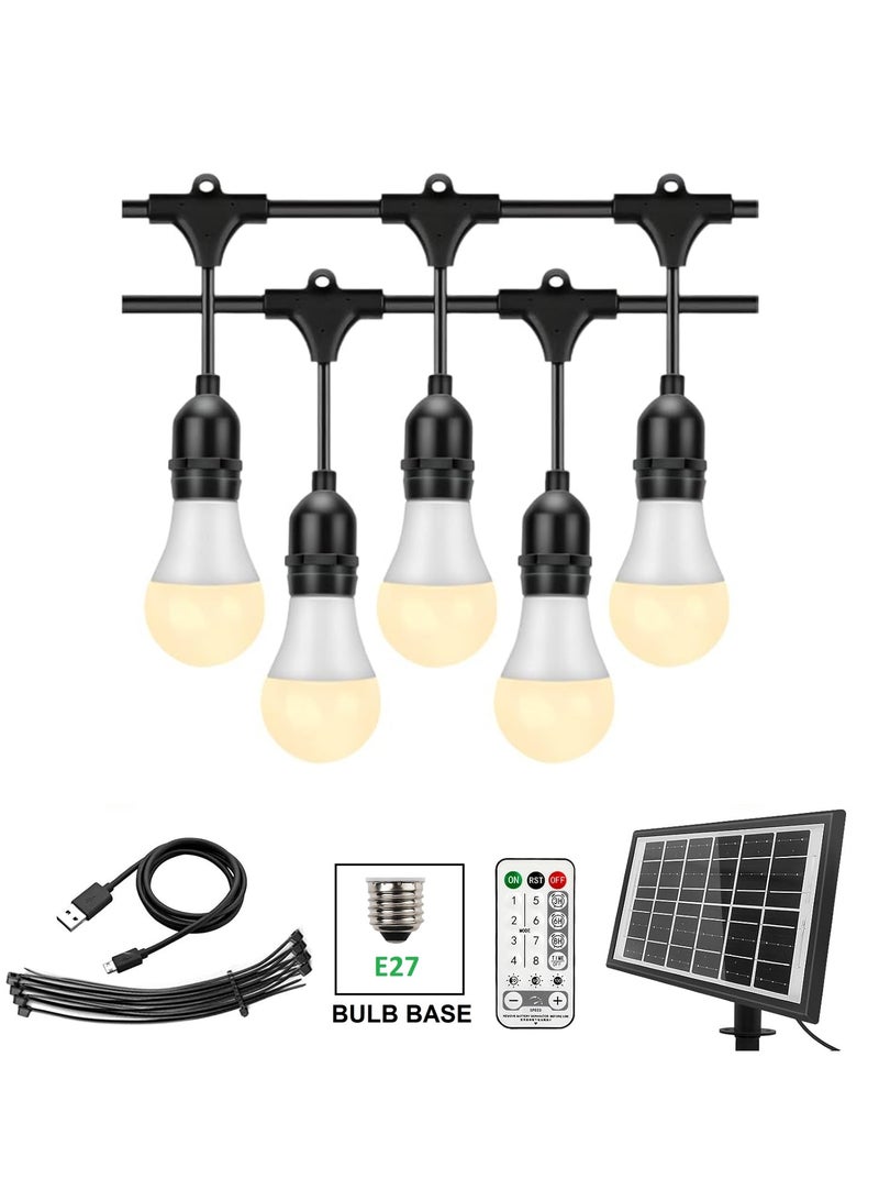 يوويل في الهواء الطلق مقاوم للماء IP65 LED سلسلة أضواء E27 حامل 10 متر لمبة حامل سلك مع 20 لمبة 9 واط أبيض دافئ مع قابس الاتحاد الأوروبي حامل لمبة الطاقة الشمسية لأضواء الديكور الرمضانية والديكور الخارجي ضوء معلق 6000 مللي أمبير في الساعة وUSB-C، سلسلة أضواء مع جهاز تحكم عن بعد و8 أوضاع رمضان ضوء مع علاقات الكابل - Image 1
