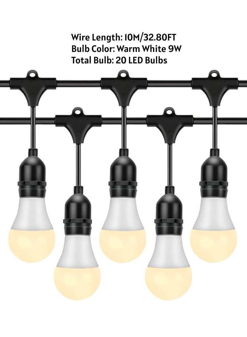 يوويل في الهواء الطلق مقاوم للماء IP65 LED سلسلة أضواء E27 حامل 10 متر لمبة حامل سلك مع 20 لمبة 9 واط أبيض دافئ مع قابس الاتحاد الأوروبي حامل لمبة الطاقة الشمسية لأضواء الديكور الرمضانية والديكور الخارجي ضوء معلق 6000 مللي أمبير في الساعة وUSB-C، سلسلة أضواء مع جهاز تحكم عن بعد و8 أوضاع رمضان ضوء مع علاقات الكابل - Image 5
