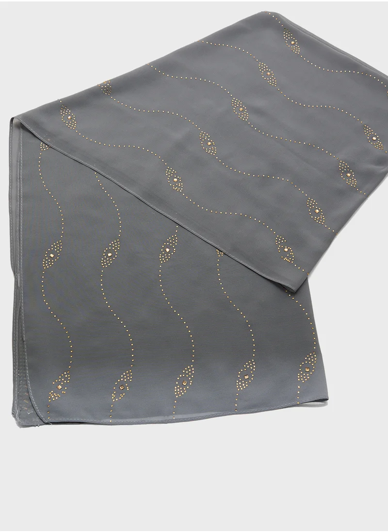 Khizana Embellished Wavy Pattern Long Hijab Scarf