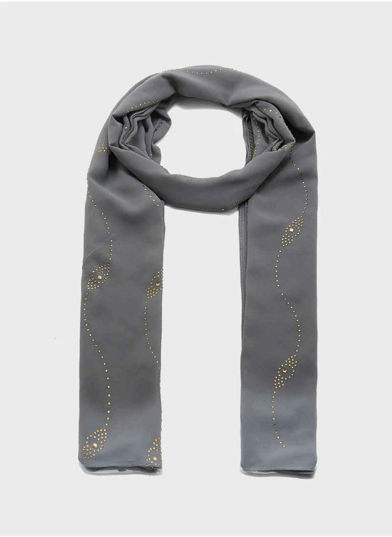 Khizana Embellished Wavy Pattern Long Hijab Scarf