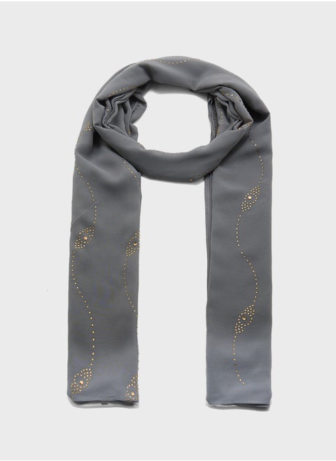 Embellished Wavy Pattern Long Hijab Scarf