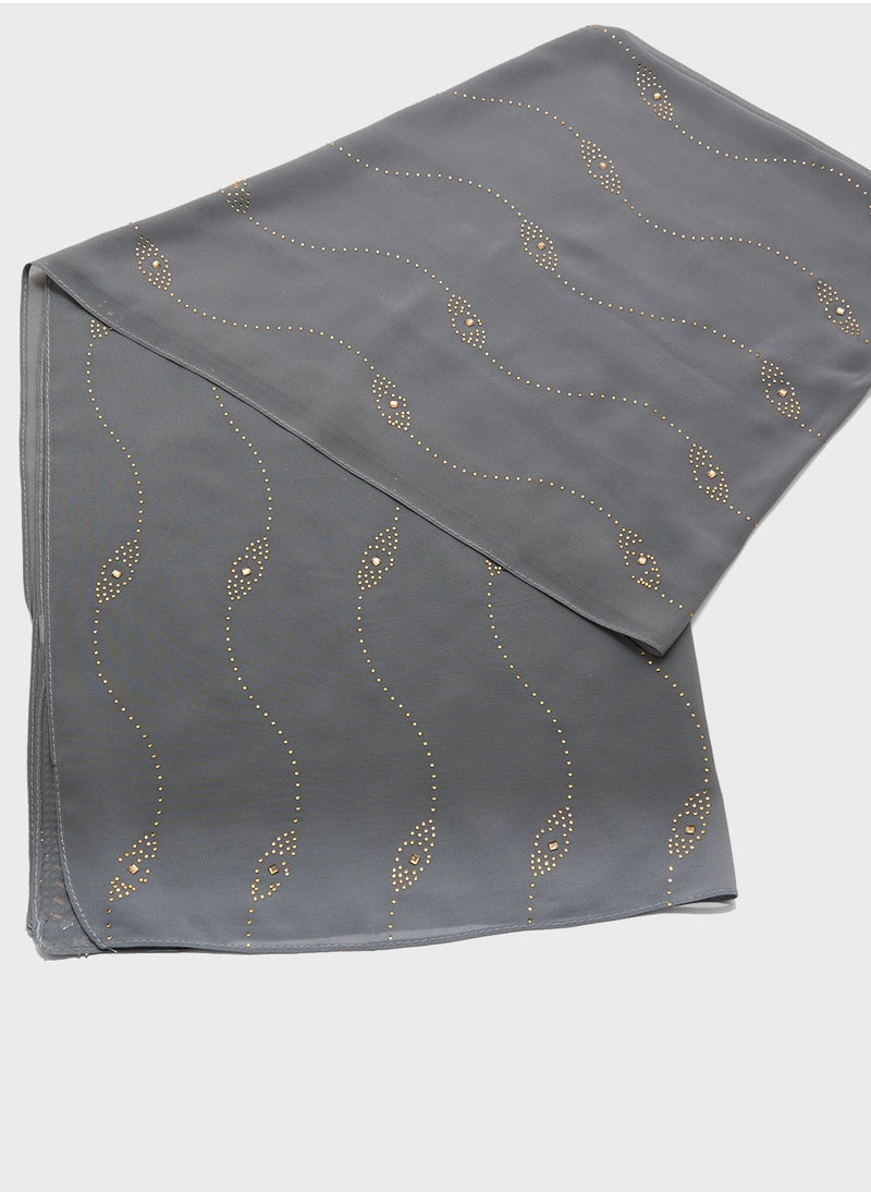 Khizana - Embellished Wavy Pattern Long Hijab Scarf - Image 1
