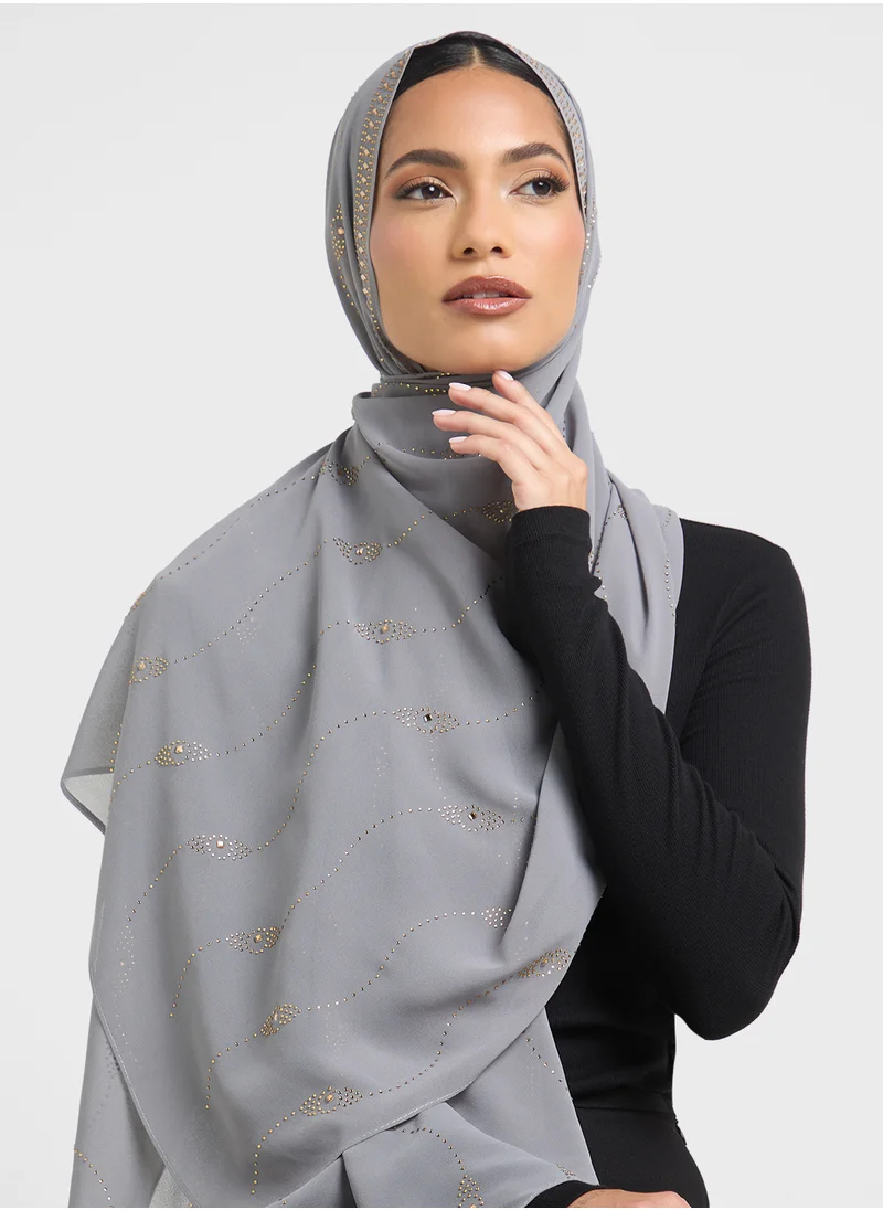 Khizana Embellished Wavy Pattern Long Hijab Scarf