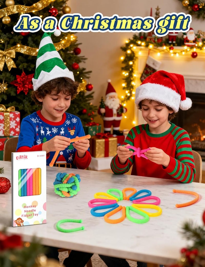 Diltik 10 Pack Monkey Noodle Fidget Toys – Colorful Stretchy Sensory Strings for Kids with Autism, ADHD, Anxiety – Durable Sensory Toys in Gift Box for Boys & Girls, Travel & Classroom Use - Granular - Image 4