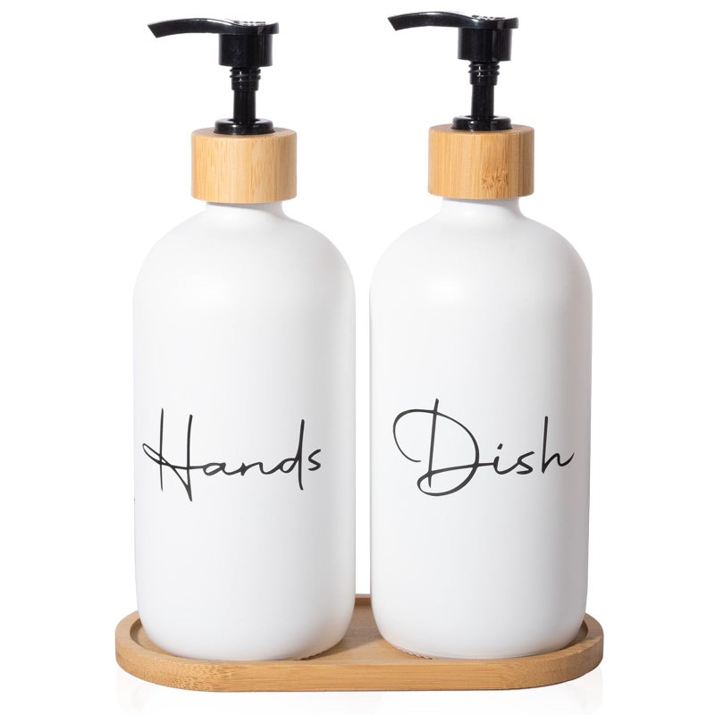 17 oz Hand Soap Dispenser Empty Glass Lotion Pump Bottles Refillable Liquid Dish Soap Bottles for Bathroom Kitchen Sink White 2 Pack