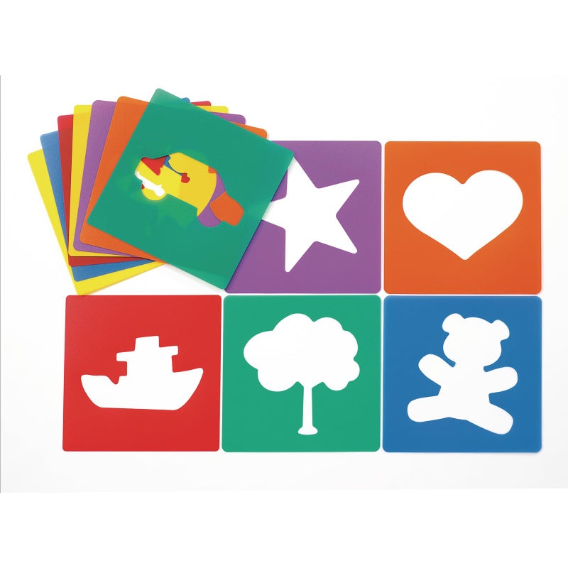 Colorations Familiar Shapes Stencils for Kids, 8 inches, Jumbo, Sturdy, Quality, Washable, Paint, Draw, Spray, Classroom, Arts & Crafts, Teacher, Educational (Item # ESTEN) - Image 1