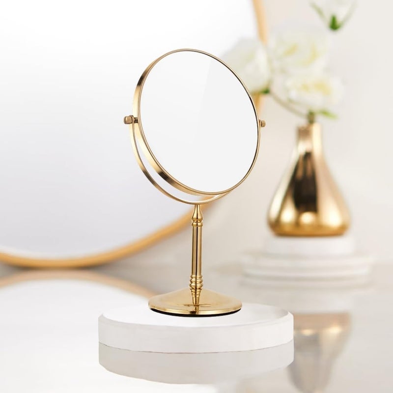 Gecious Gold Makeup Mirror 1X/10X Free Standing for Bathroom 8 Inches 360 Swivel Dual-Sided Tabletop Makeup Mirror, Metal - Image 5